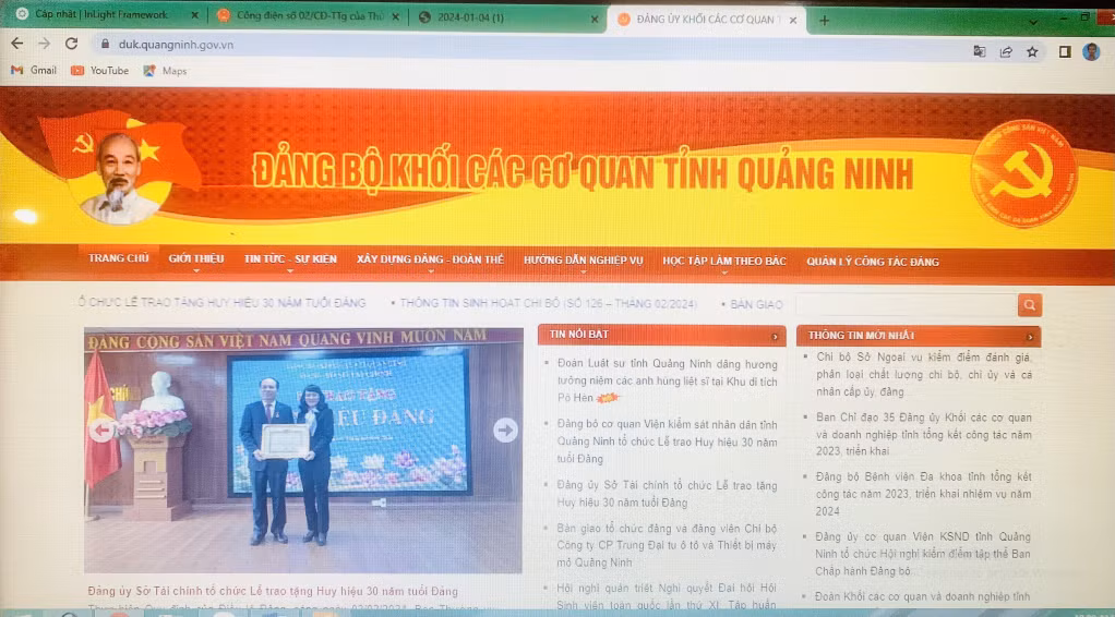 Trang Cổng thông tin điện tử (duk.quangninh.gov.vn) của Đảng bộ Khối các cơ quan tỉnh Quảng Ninh.