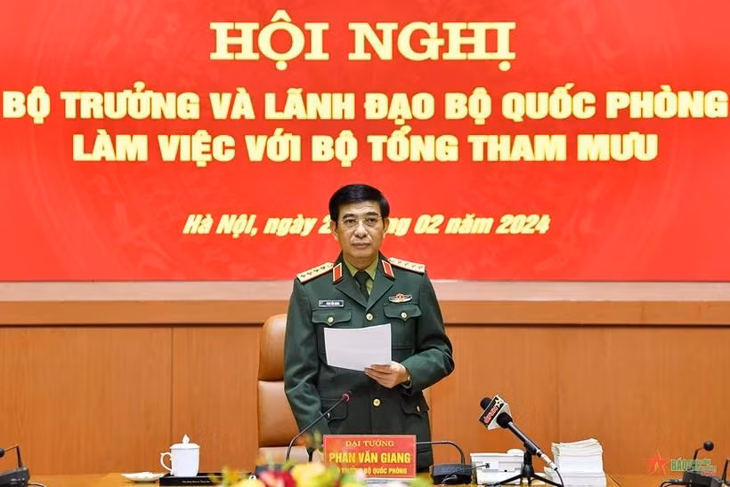 Đại tướng Phan Văn Giang chủ trì hội nghị. (Nguồn: Báo Quân đội Nhân dân)