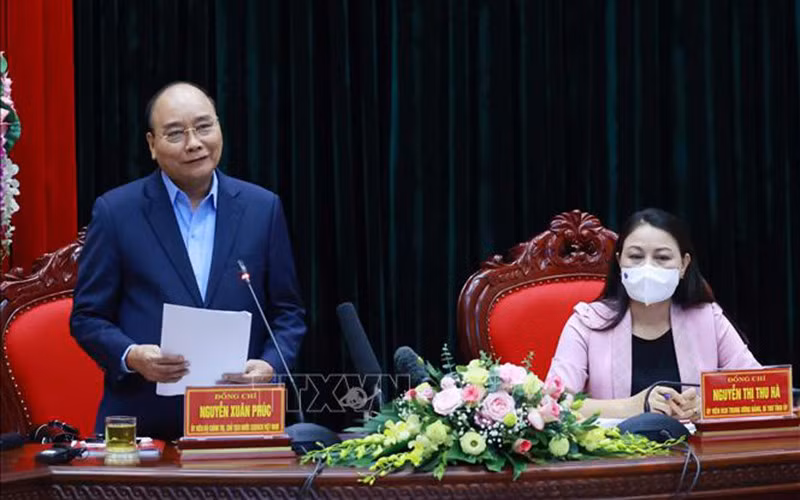 Chủ tịch nước Nguyễn Xuân Phúc tại buổi làm việc với Ban Chấp hành Đảng bộ tỉnh Ninh Bình. (Ảnh: TTXVN)