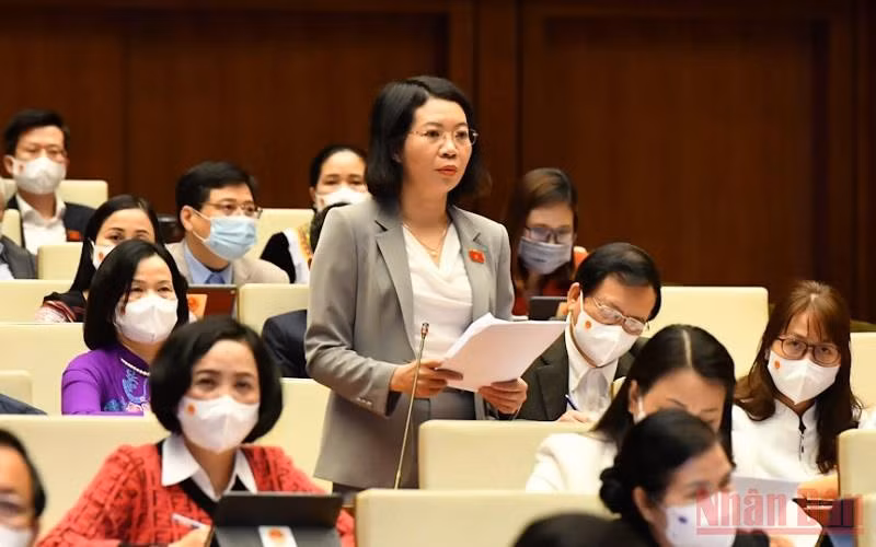 Đại biểu Mai Thị Phương Hoa (Nam Định) phát biểu tại phiên thảo luận. (Ảnh: LINH NGUYÊN)
