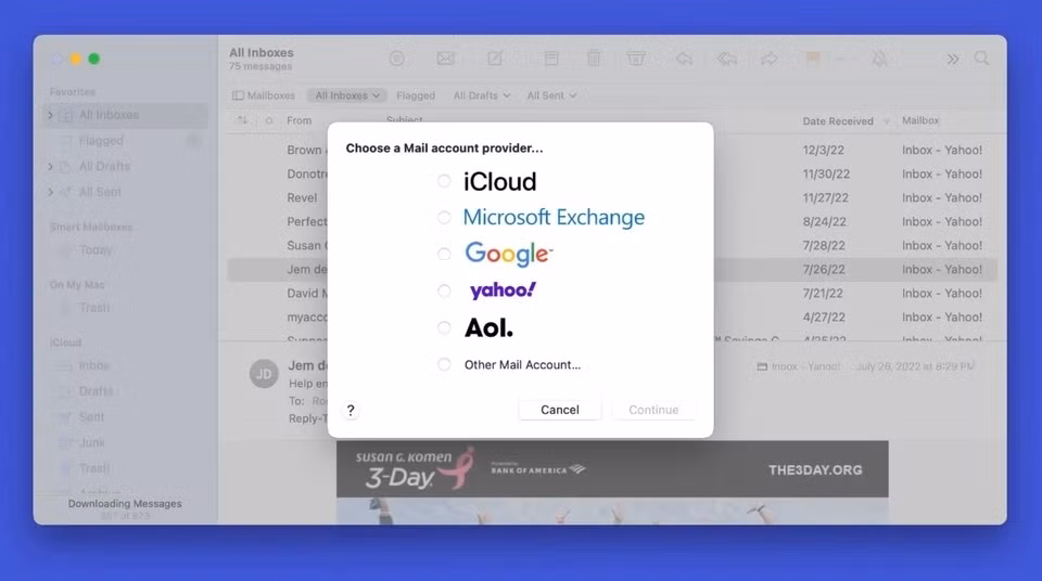 Thiết lập ứng dụng Mail. Thay vì truy cập hộp mail của từng dịch vụ trên trình duyệt, người dùng có thể vào app Mail có sẵn trên macOS để đăng nhập, quản lý nhiều tài khoản email. Các thông tin quan trọng như số điện thoại, thời gian, địa điểm trong mail có thể trích xuất và đồng bộ sang những app như Contacts, Calendars và Maps. Ảnh: Foundry.