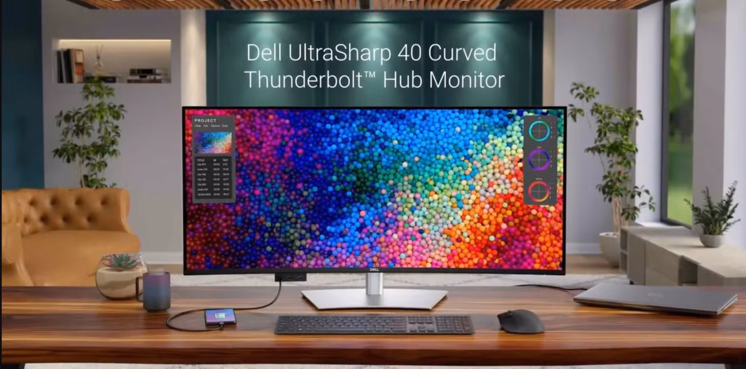 Màn hình UltraSharp Hub Thunderbolt cong.