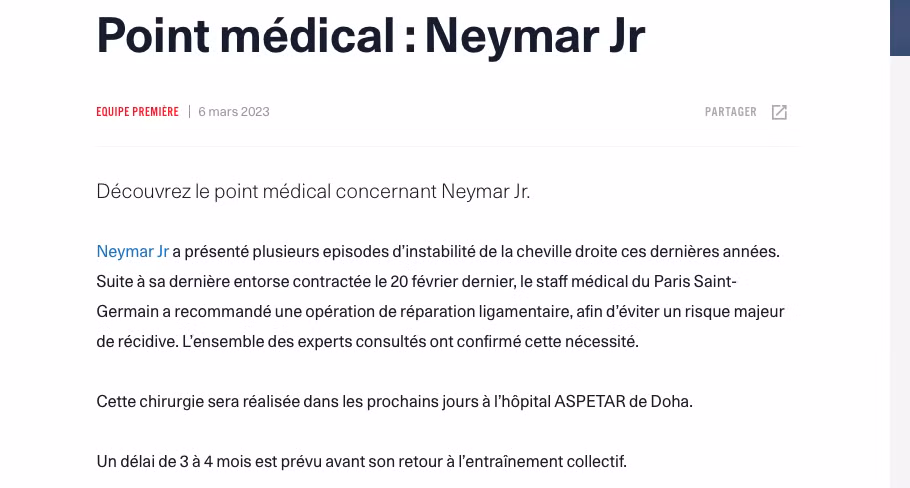 PSG thông báo về tình trạng của Neymar.