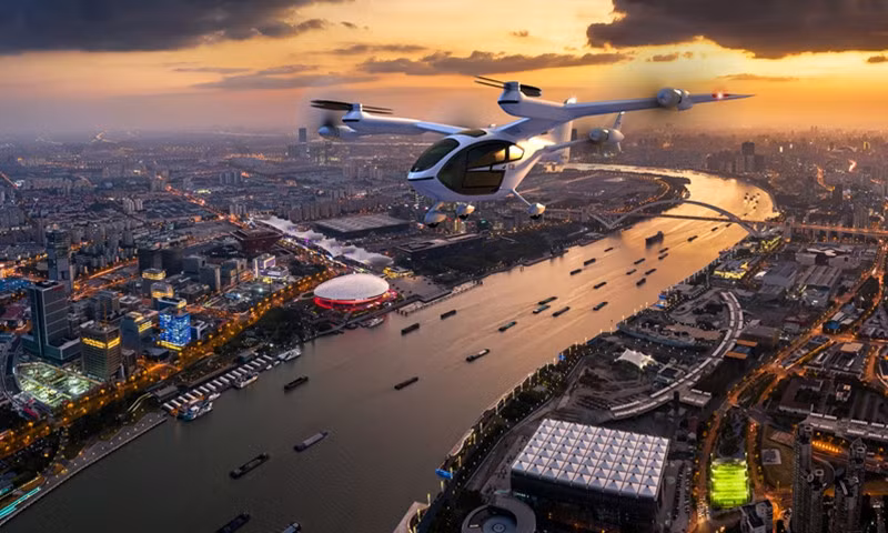 Mô phỏng máy bay cất cánh và hạ cánh thẳng đứng động cơ điện (eVTOL) E20 Ảnh: Shanghai TCab Technology