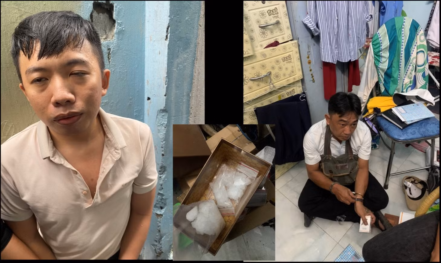 Đối tượng Trương Văn Thành, Lê Quốc Tuấn cùng tang vật. Ảnh: Hà Anh Chiến