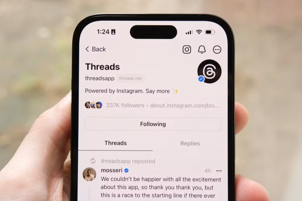 Threads đạt tăng trưởng nhanh chóng sau khi ra mắt ngày 6/7. (Ảnh: Digital Trends)