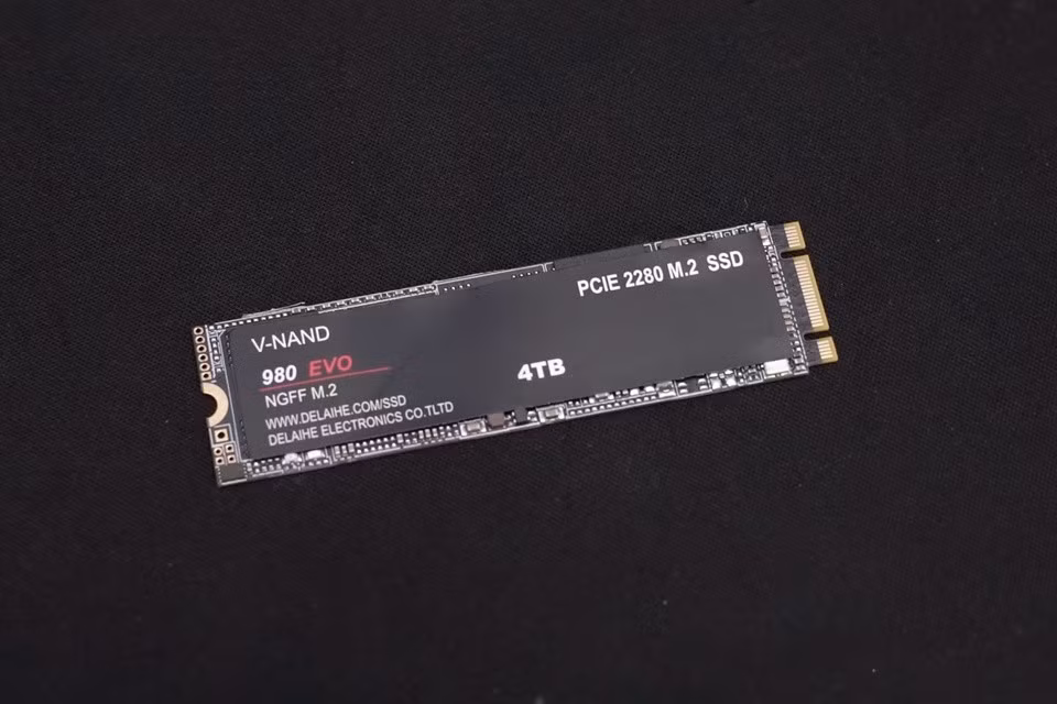 Chiếc ổ cứng giả thương hiệu Samsung với dung lượng 4 TB. Ảnh: der8auer/YouTube.