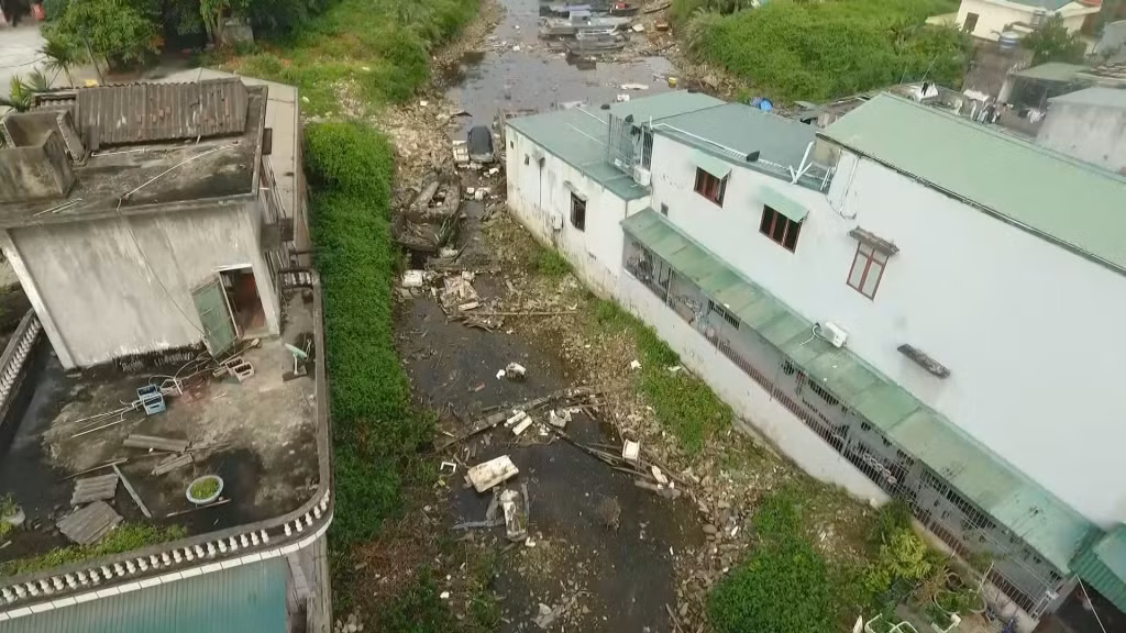Một số đoạn mương cỏ cây mọc kín cản trở dòng chảy, rác thải ứ đọng, gây ô nhiễm môi trường nghiêm trọng.