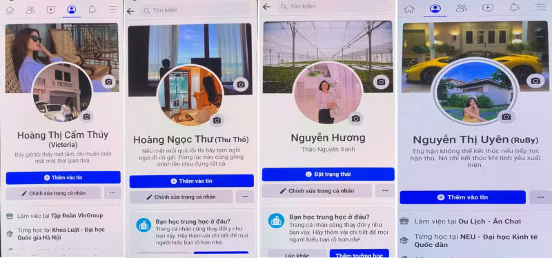 Hàng loạt Facebok ảo được Hiếu lập nên, đăng hình các cô gái trẻ đẹp để lừa đảo