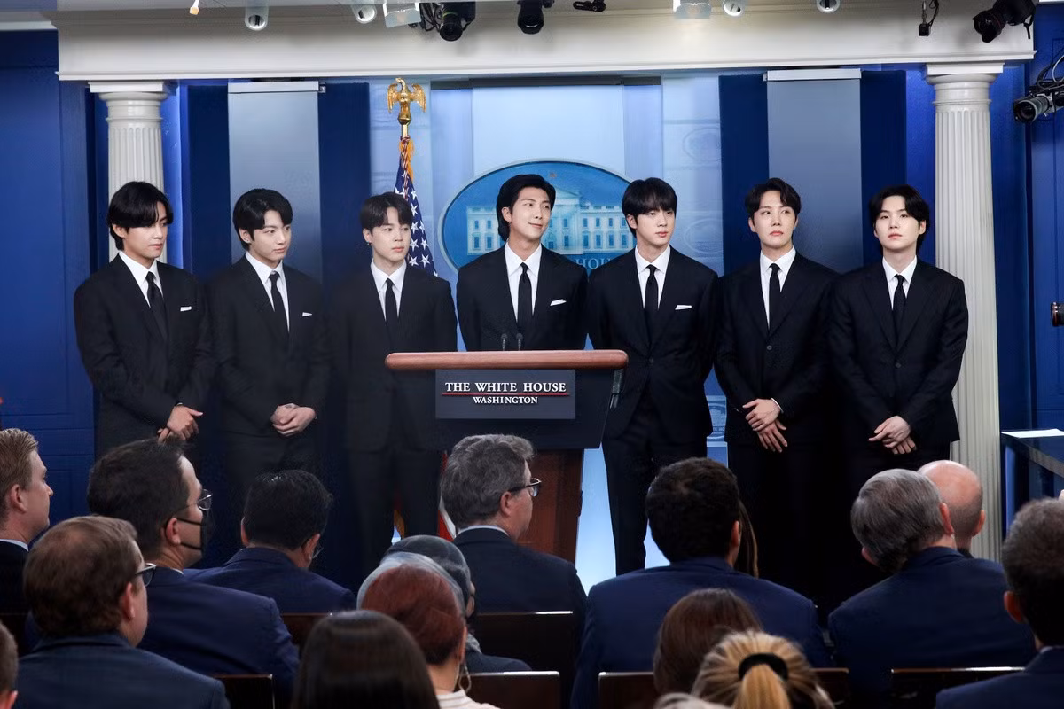 BTS phát biểu tại Nhà Trắng vào ngày 31/5. Ảnh: AP.