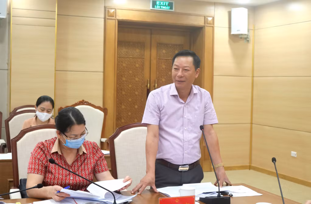 Đồng chí Lê Văn Ánh, Phó Chủ tịch HĐND tỉnh, phát biểu tại cuộc họp.