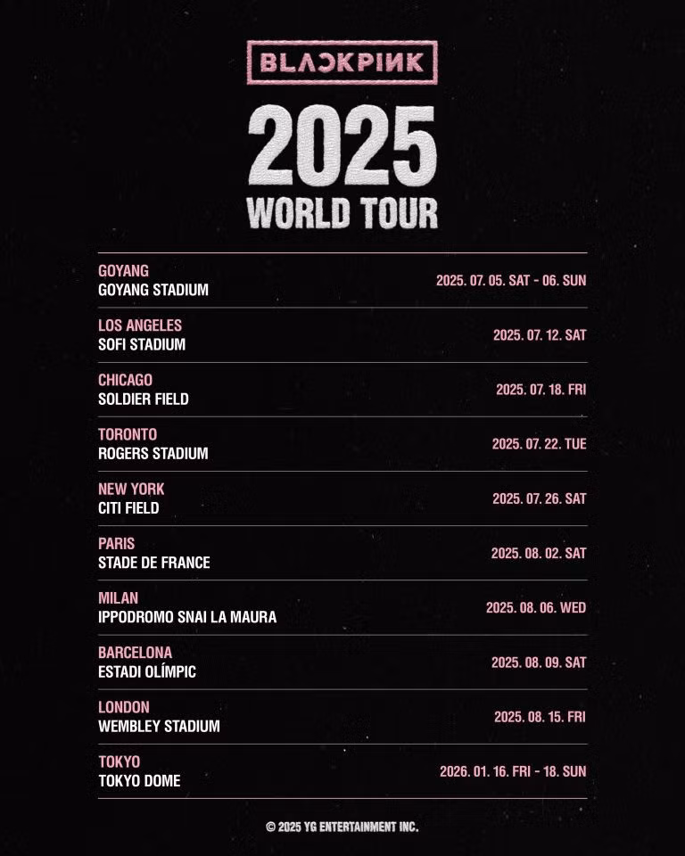 Lịch trình trong tour diễn của Blackpink