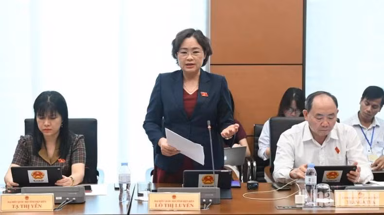 Đại biểu Lò Thị Luyến, Phó Trưởng Đoàn phụ trách Đoàn đại biểu Quốc hội tỉnh Điện Biên, phát biểu thảo luận tại tổ. (Ảnh: BÙI GIANG)