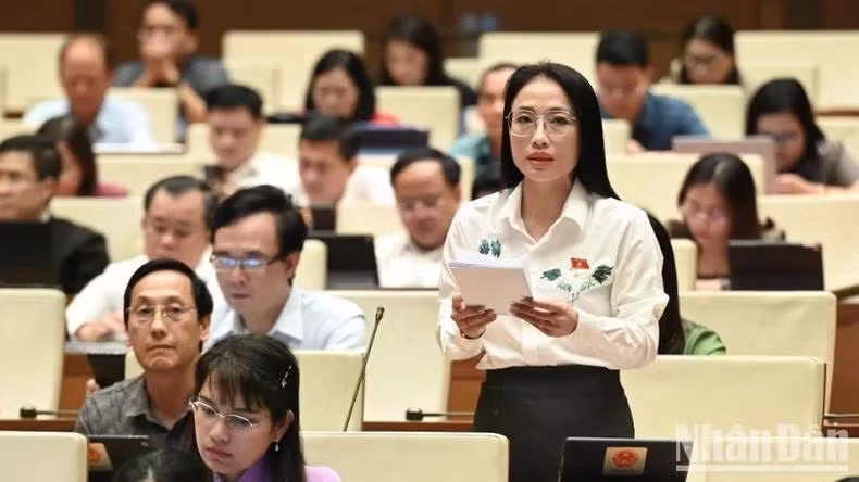 Đại biểu Trần Khánh Thu (Thái Bình) phát biểu. (Ảnh: BÙI GIANG)
