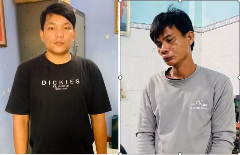 Hai đối tượng Võ Hồng Ly, Phan Văn Cường sau khi bị bắt giữ. Ảnh: Lưu Hạnh.