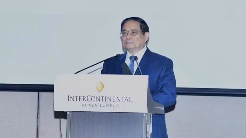 Thủ tướng Phạm Minh Chính phát biểu ý kiến tại Chương trình Gặp gỡ doanh nghiệp Việt Nam-Malaysia. (Ảnh: THANH GIANG)