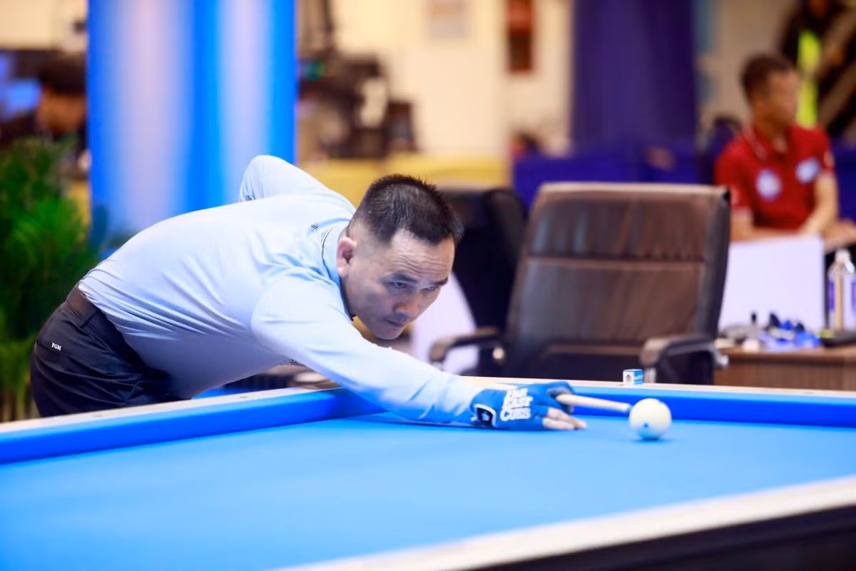 Đương kim vô địch của World Cup Billiards carom 3 băng TPHCM Trần Đức Minh bị loại. Ảnh: Lê Phong