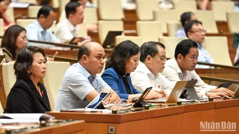 Các đại biểu Quốc hội làm việc tại hội trường. (Ảnh: BÙI GIANG)