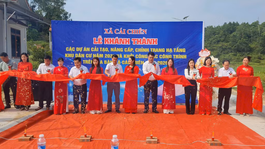 Các đại biểu cắt băng khánh thành các công trình cải tạo, nâng cấp, chỉnh trang hạ tầng khu dân cư năm 2025