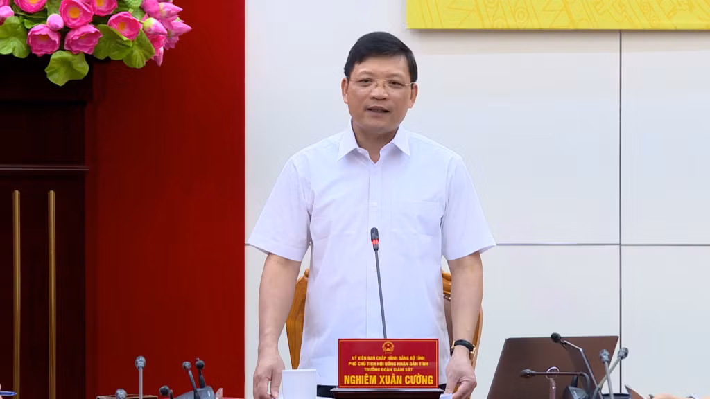 Đồng chí Nghiêm Xuân Cường, Phó Chủ tịch HĐND tỉnh, Trưởng Đoàn Giám sát, phát biểu chỉ đạo tại buổi làm việc.