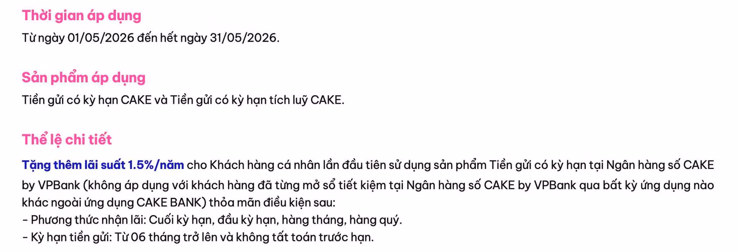 Biểu lãi suất tiết kiệm Cake by VPBank. Ảnh: Cake by VPBank