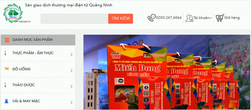 Giao diện của sàn TMĐT tỉnh Quảng Ninh được thiết kế bắt mắt.