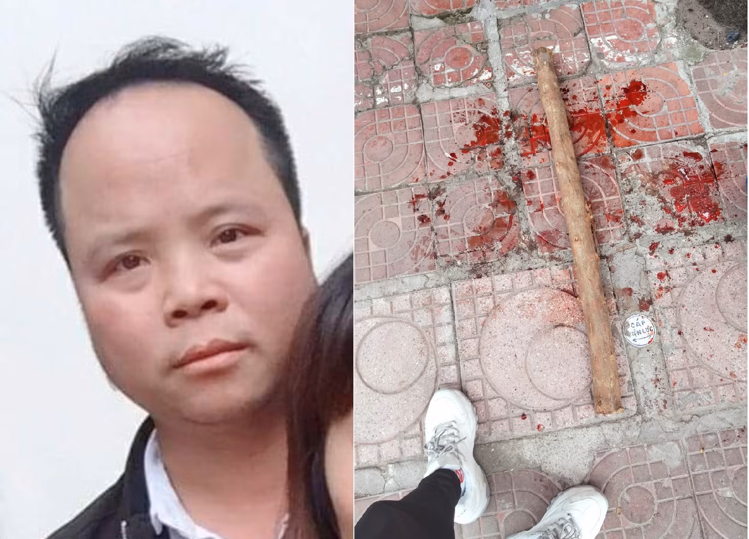 Đối tượng Nguyễn Văn Tình và cây gậy gỗ gây án. Ảnh: Công an TP Hà Nội cung cấp.
