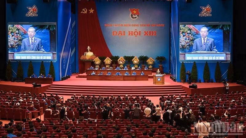 Toàn cảnh phiên trọng thể Đại hội đại biểu toàn quốc Đoàn Thanh niên Cộng sản Hồ Chí Minh lần thứ XIII.