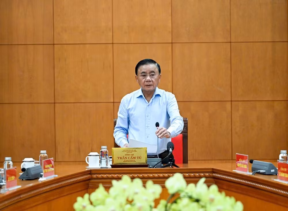 Thường trực Ban Bí thư Trần Cẩm Tú phát biểu kết luận cuộc họp. (Ảnh: DUY LINH)
