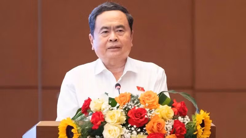 Chủ tịch Quốc hội Trần Thanh Mẫn phát biểu tại cuộc gặp mặt. (Ảnh: DUY LINH)
