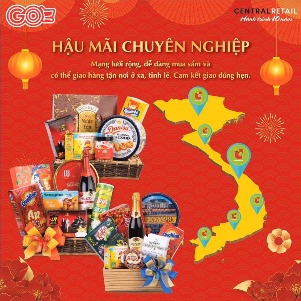 Các giỏ quà Tết được bày bán tại Siêu thị GO! Hạ Long.