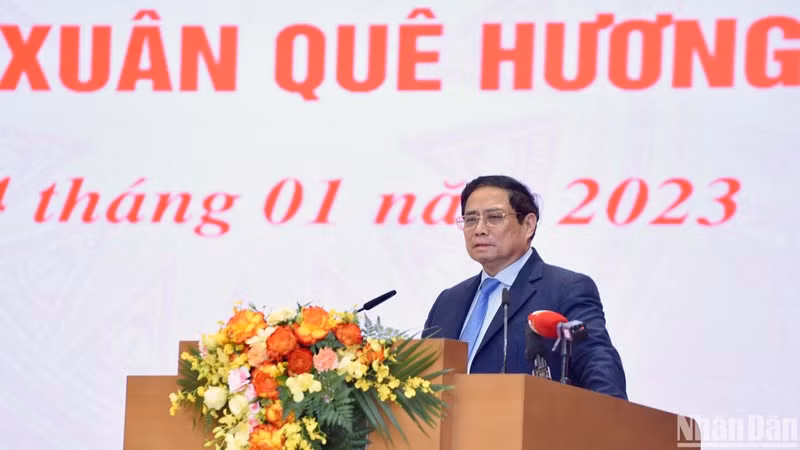Thủ tướng Phạm Minh Chính phát biểu tại buổi gặp mặt kiều bào tiêu biểu. (Ảnh: Trần Hải)