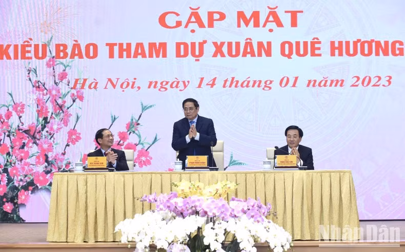 Thủ tướng Phạm Minh Chính gặp mặt kiều bào nhân dịp Tết nguyên đán 2023. (Ảnh: Trần Hải)