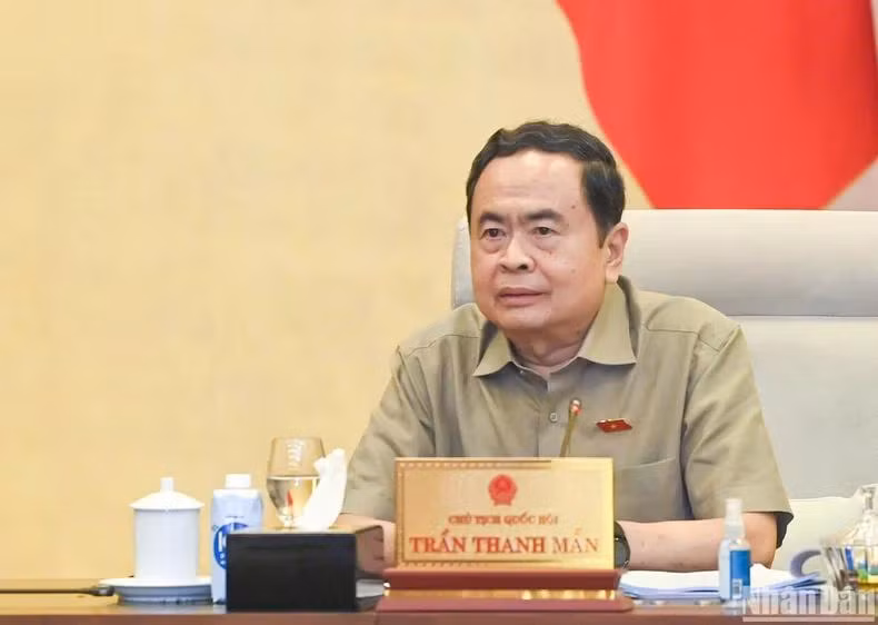 Chủ tịch Quốc hội Trần Thanh Mẫn phát biểu tại phiên họp. (Ảnh: DUY LINH)