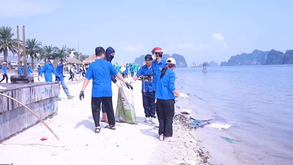 ĐVTN TP Cẩm Phả làm sạch bãi biển.