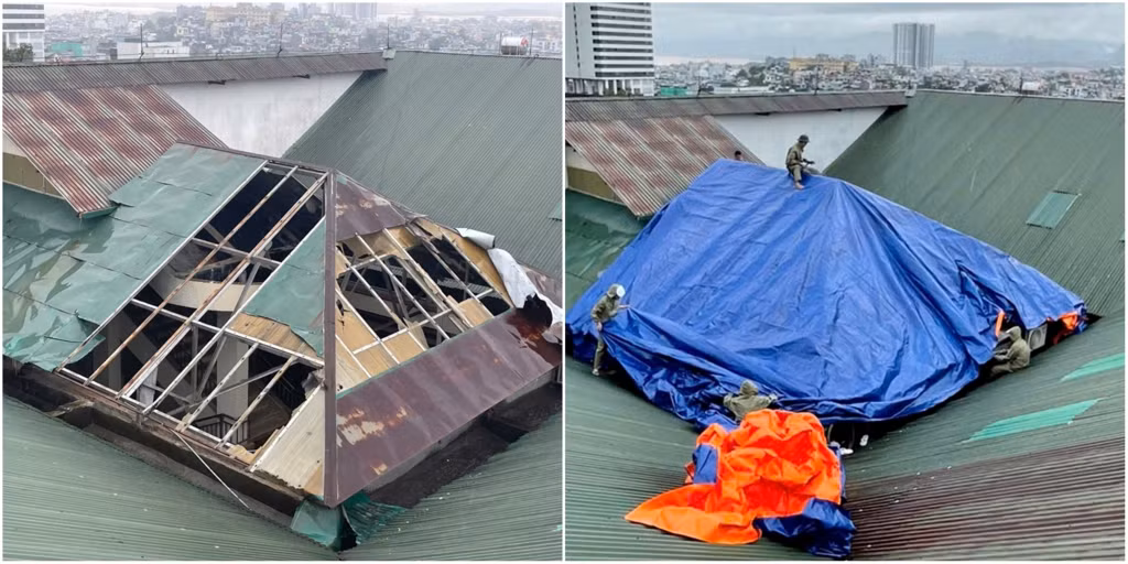 Lực lượng hậu cần của Bệnh viện Đa khoa tỉnh nỗ lực khắc phục thiệt hại sau bão để đảm bảo công tác khám chữa bệnh. Ảnh do đơn vị cung cấp