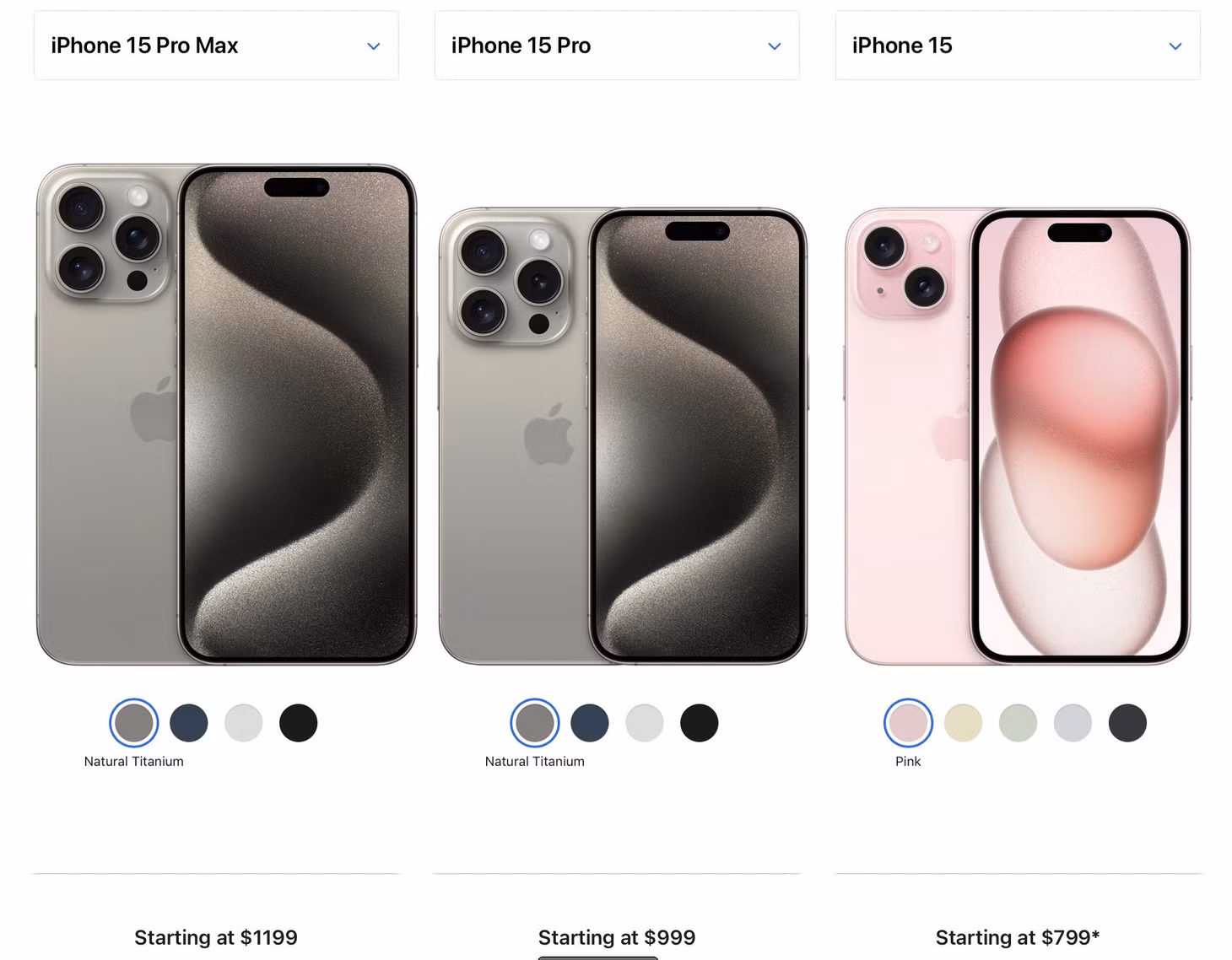 Lựa chọn màu sắc và giá khởi điểm các phiên bản iPhone.