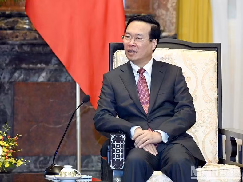 Chủ tịch nước Võ Văn Thưởng phát biểu tại buổi tiếp. (Ảnh: DUY LINH)