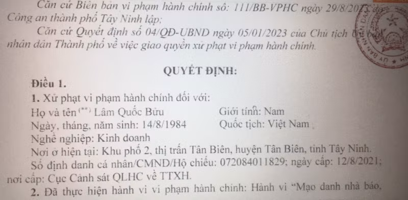 Quyết định xử phạt đối với Bửu.