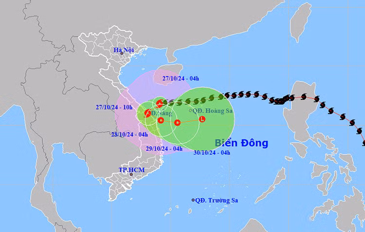 Vị trí và đường đi của bão số 6. Ảnh: NCHMF