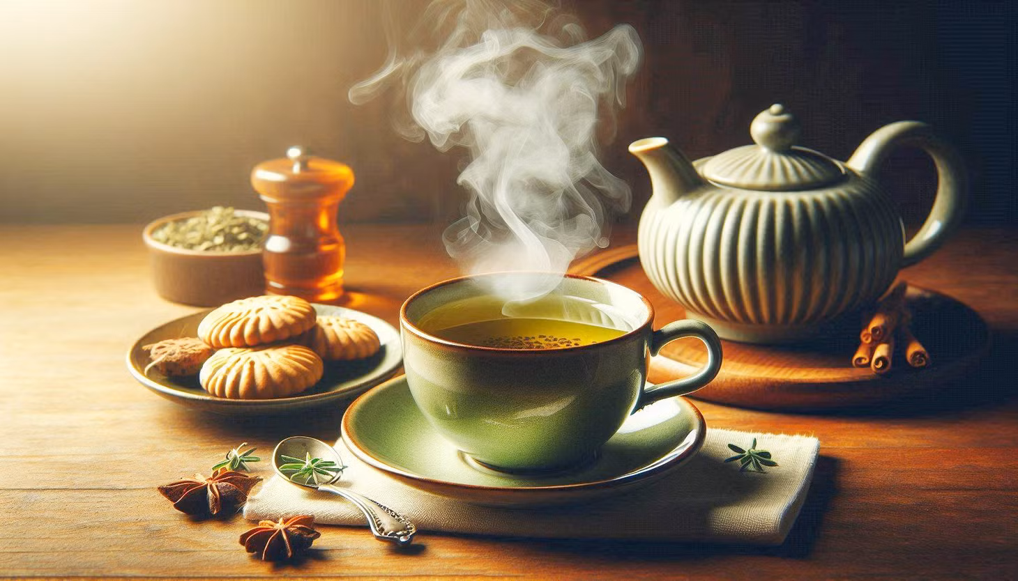 Những người có chỉ số đường huyết cao nên uống 1 tách trà xanh sau bữa ăn. Ảnh minh họa: AI