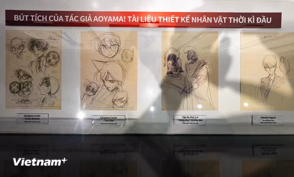 Những nét phác thảo đầu tiên của Thám tử lừng danh Conan. (Ảnh: Minh Sơn/Vietnam+)