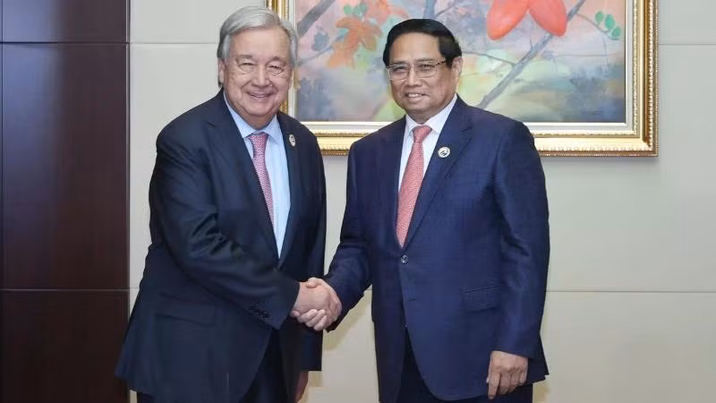 Thủ tướng Chính phủ Phạm Minh Chính và Tổng Thư ký Liên hợp quốc António Guterres. (Ảnh: Nhật Bắc/VGP)