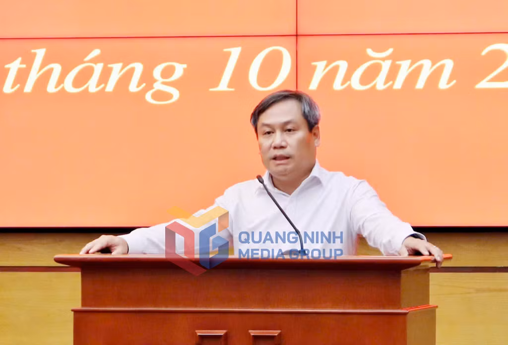 Đồng chí Vũ Đại Thắng, Ủy viên BCH Trung ương Đảng, Bí thư Tỉnh ủy phát biểu kết luận hội nghị (10-2024). Ảnh: Trúc Linh