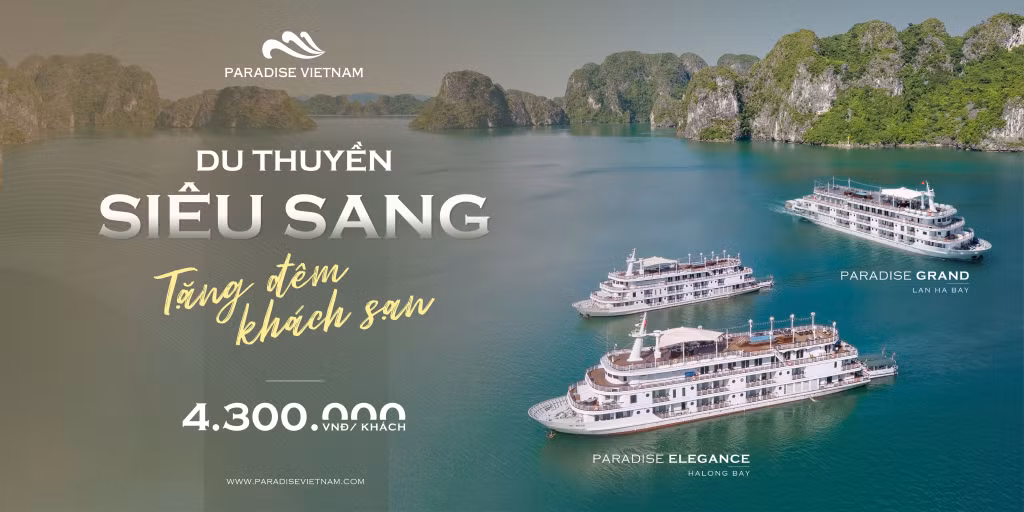 Trải nghiệm 3 ngày 2 đêm với du thuyền 5 sao vịnh Hạ Long và Lan Hạ cùng 1 đêm nghỉ tại khách sạn Paradise Suites chỉ 4.300.000 đồng/khách.