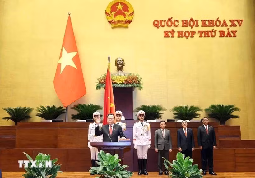 Chủ tịch Quốc hội Trần Thanh Mẫn tuyên thệ nhậm chức. (Ảnh: TTXVN)