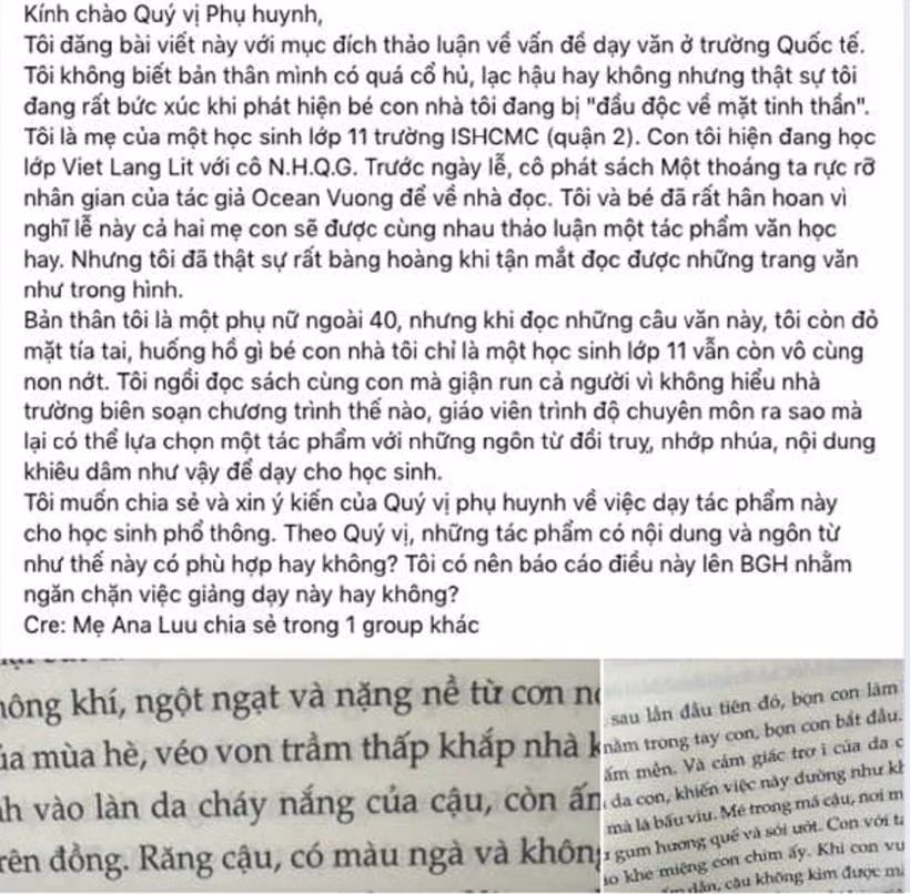 Chia sẻ của phụ huynh về cuốn sách được sử dụng giảng dạy tại Trường quốc tế ISHCMC.