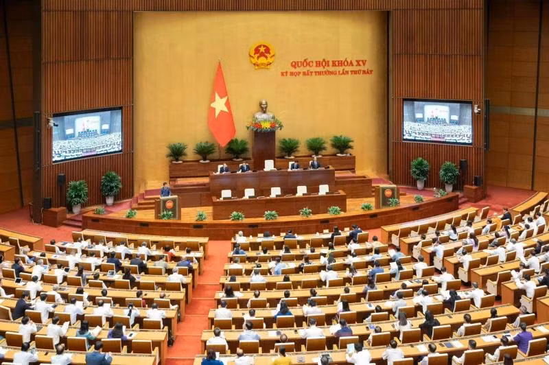 Quang cảnh kỳ họp bất thường của Quốc hội khóa XV diễn ra chiều nay 2/5. (Ảnh: CTV)