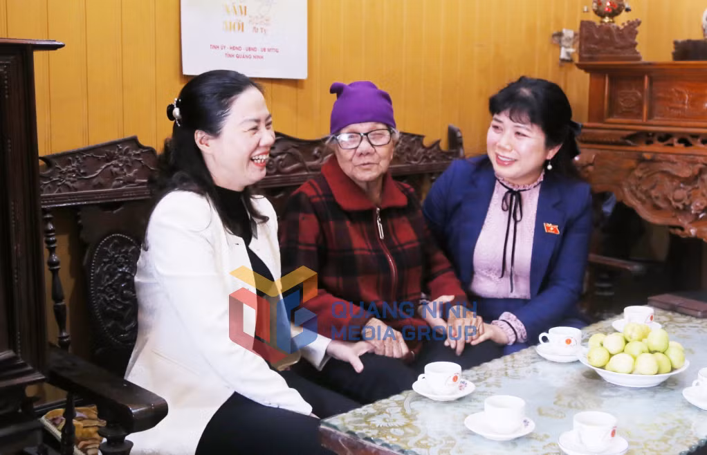 Phó Trưởng Đoàn ĐBQH tỉnh Nguyễn Thị Thu Hà thăm hỏi, động viên Mẹ Việt Nam Anh hùng Nguyễn Thị Phưởng (2-2026). Ảnh: Nguyễn Thanh