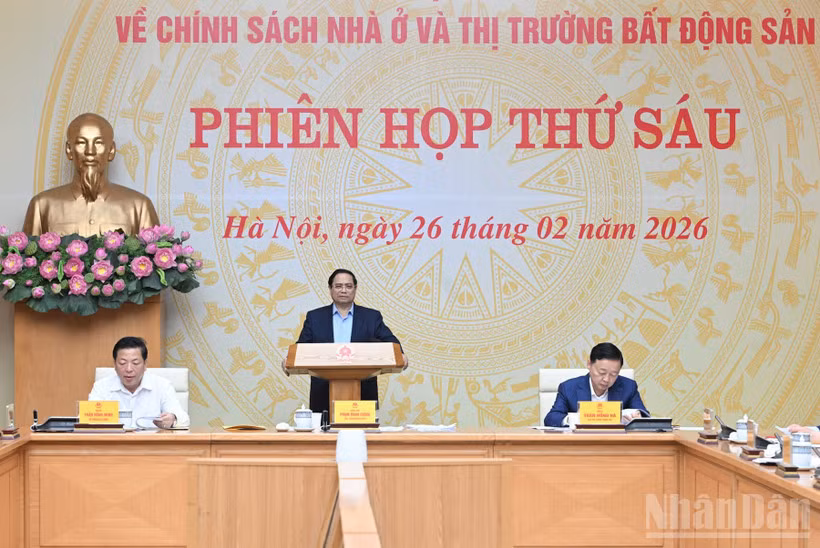 Thủ tướng Chính phủ Phạm Minh Chính chủ trì Phiên họp thứ sáu của Ban Chỉ đạo Trung ương về chính sách nhà ở và thị trường bất động sản. (Ảnh: Trần Hải)